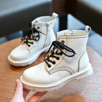 

MXHY boys and girls boots 2019 spring and autumn and winter new children's cotton boots girls in the big boy British boots PU