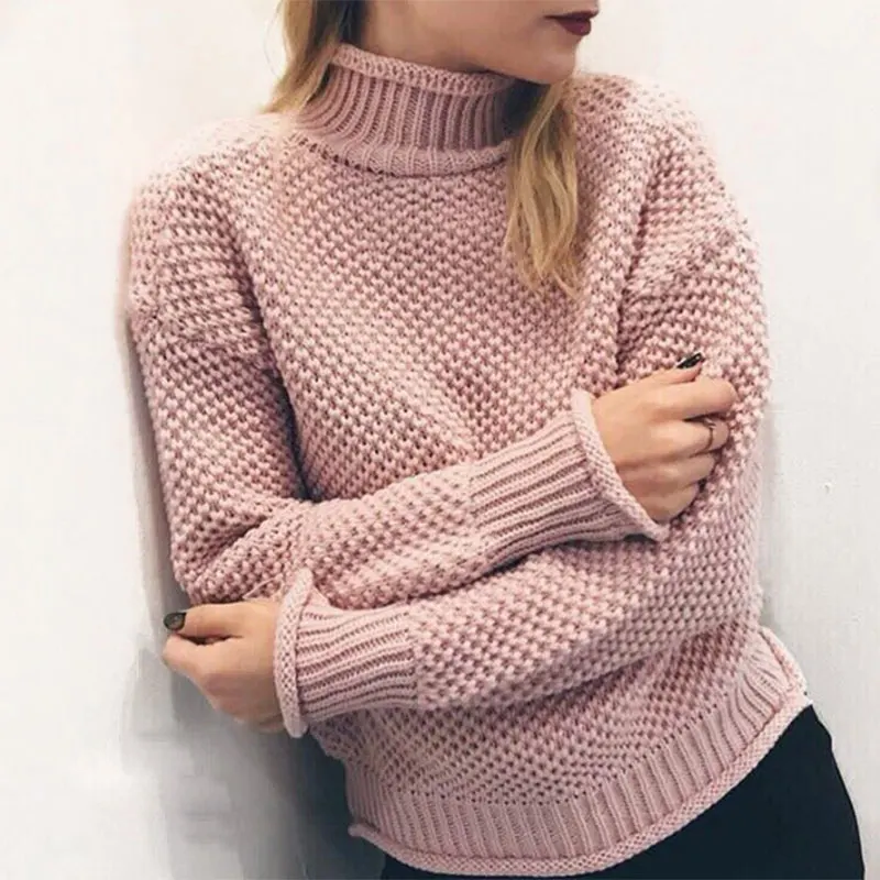 Розовый Пуловер, ограниченная серия, акрил, полный, Blusas De Inverno Feminina, женский свитер,, новая линия, полувысокий воротник, параграф, свободный, для женщин - Цвет: Розовый