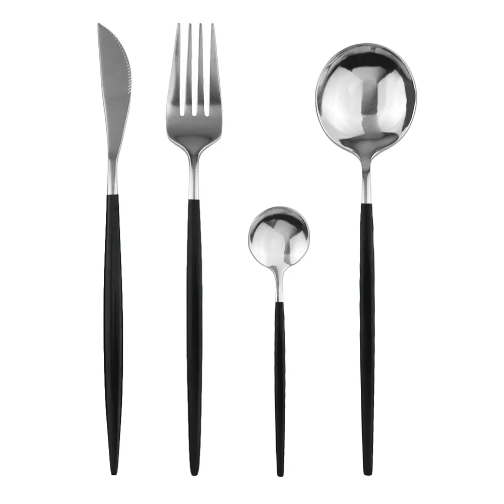 8Pcs Black Silver 8 шт золотой набор посуды, набор черных столовых приборов 304, посуда из нержавеющей стали, цветной нож, вилка, обеденная ложка, набор кухонных столовых приборов - Цвет: 8Pcs Black Silver