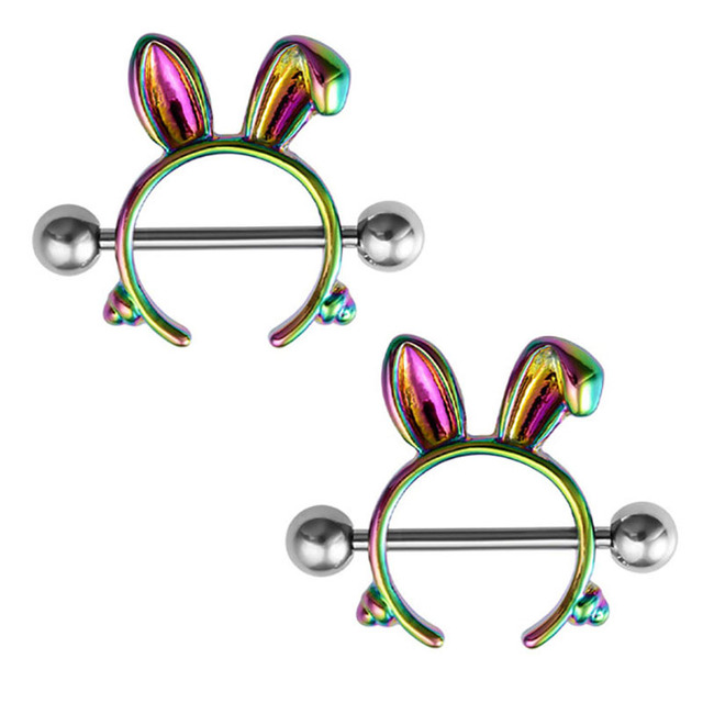 Rabbit Nipple Ring Piercing Barbell Shield Bar Rings Surgical Steel Sexy Adult Game for Women Breast Body Jewelry Gift 14G