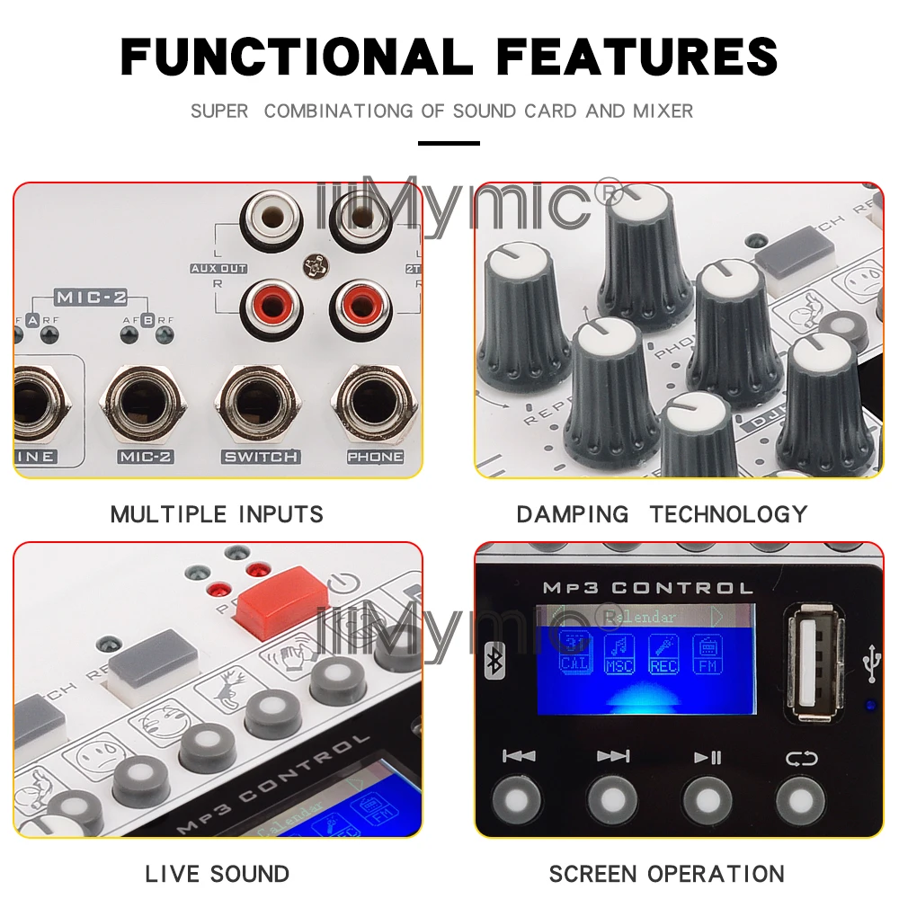 IiiMymic аудио DJ микшер KTV Микрофон Моно USB AUX вход 2 канала ручной UHF беспроводной микрофон 48 В фантомное питание для KTV