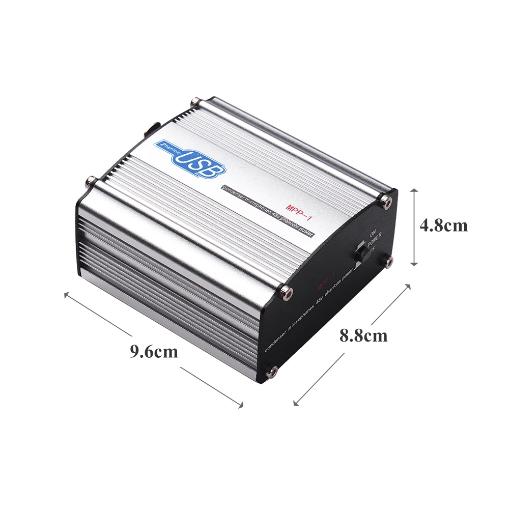 

48V Phantom Power Supply Box for Condenser Microphone Studio Music Recording USB-Powered Operation