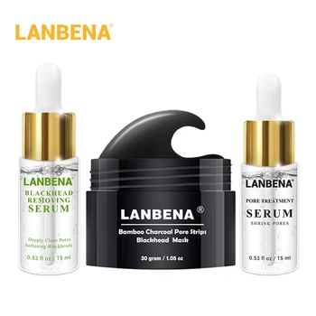 

LANBENA Charcoal Blackhead Remover Set Nose Mask + Pore ​​Contraction Essence Deep Cleaning Pore Treatment Serum Skin Care 3PCS