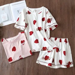 Summer Women's Pajamas Cotton Short-sleeved Shorts Thin Section Cute Heart-shaped Casual Two-piece Home Service Pajamas Woman