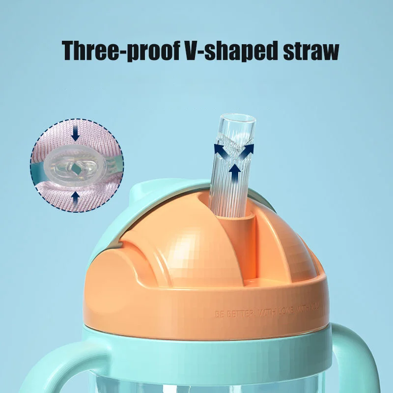 3 In 1 Child Water Bottle Baby Sippy Cups Anti-choked Kids Learning Drinking Leakproof with Spout & V-Straw & Sling