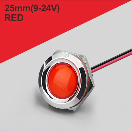LANBOO 25 мм красный, зеленый, желтый, синий 12 В 24 в 110 в 250 в светодиодный металлический индикатор лампа индикатор светильник одна лампа водонепроницаемый - Цвет: 25mm-Red(9-24V)