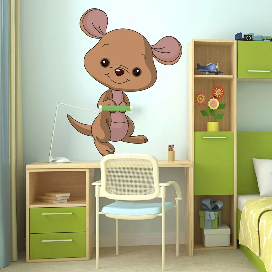 Funny Pig kangaroo Cat Horse Wall Stickers Art Creative Animals Decals for Kids Nursery Room Bedroom Door Home Mural Decoration (2)