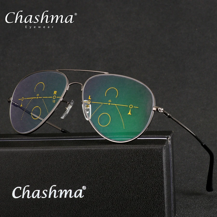 Мужские очки для чтения CHASHMA титановые с мультифокальными линзами