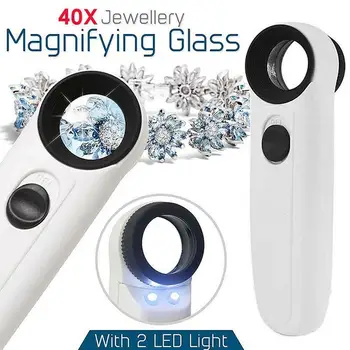 

1 PCS Fashion 40X Magnifier Jewelry Appraisal Mirror LED with Exclamation 21mm Point Handheld Light Identification Magnifie P5F9