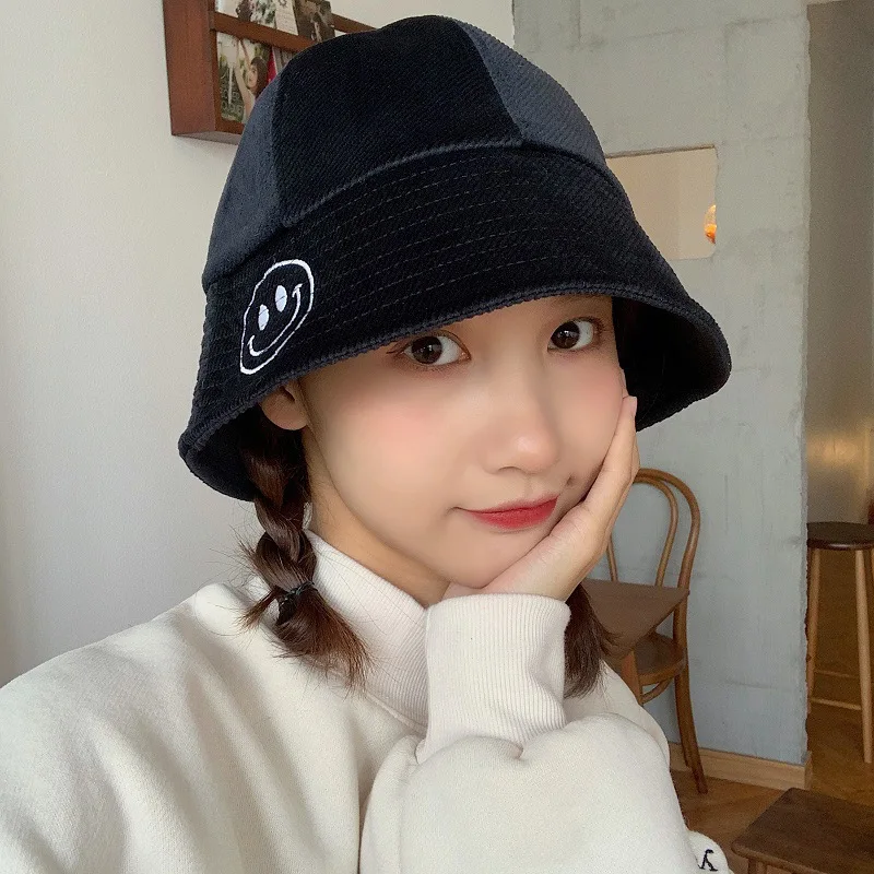 

And Winter Hat Children INS Japanese-style Corduroy Bucket Hat Winter Korean-style Versatile Cute Smiley Bucket Hat Bucket Hat