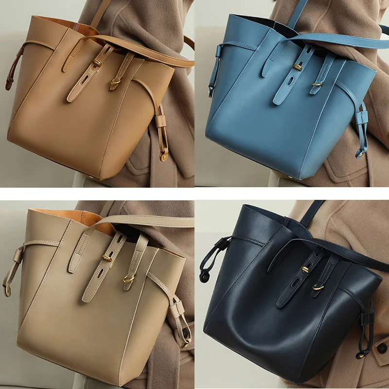 Free Gift Women's Totes Shoulder Bag Fashion Shopping Bags Solid Soft Genuine Leather Handbags for Female Hasp Top-Handle Bags