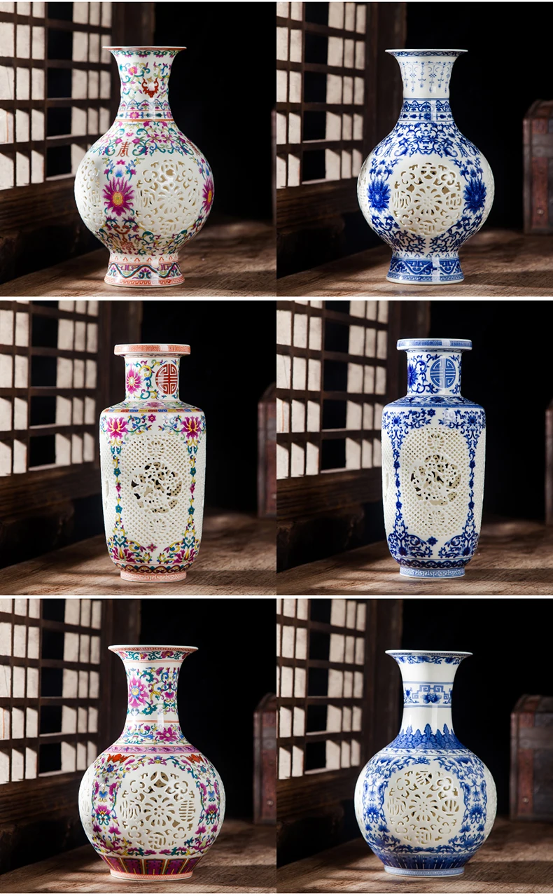 Jingdezhen Ceramics Porcelain Bottle Chinese Traditional Craft Handmade Vase Decoration Classical Hollow Bottle Best Antiques 18