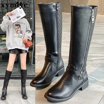 

Women Over The Knee Boots 2020 Winter Thigh High Boots Suede Ladies Black Long Booties Elastic Block Heels Size 35-43