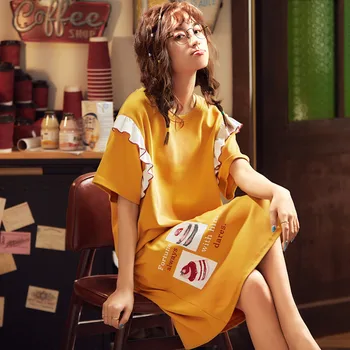 

Women's Pure Cotton Summer Short Sleeve Dress Lovely Large And Thin Maternity Loose Home Clothes Dress