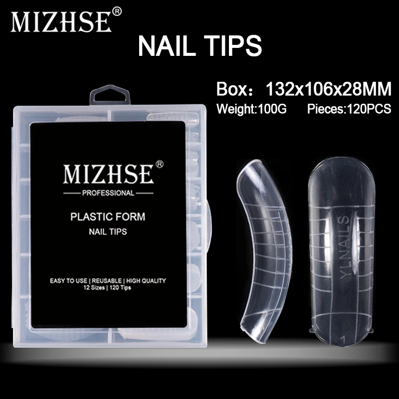 

MIZHSE 120 Pcs 12 Size Clear False Nails Quick Poly Gel Builder Mold Finger Extension Nail Art UV Builder Poly Gel Tool