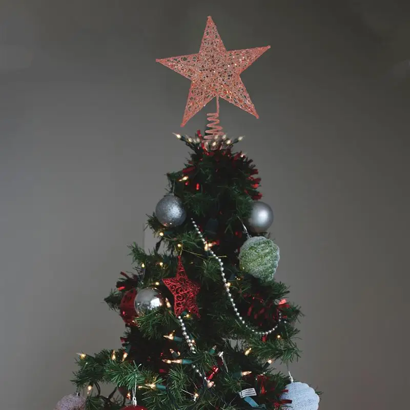 25 см Рождественская елка Железная Звезда Топпер сверкающие украшения для рождественской елки(розовое золото
