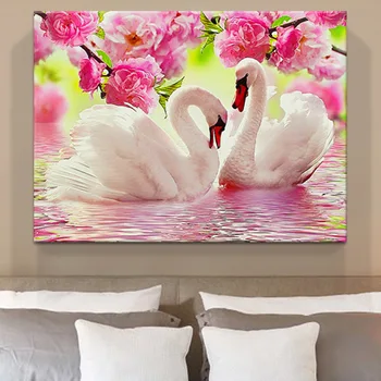 

diy 5d diamond painting cross stitch Two swans embroidery Flowers diamond mosaic of rhinestone Wedding decoration painting BY306