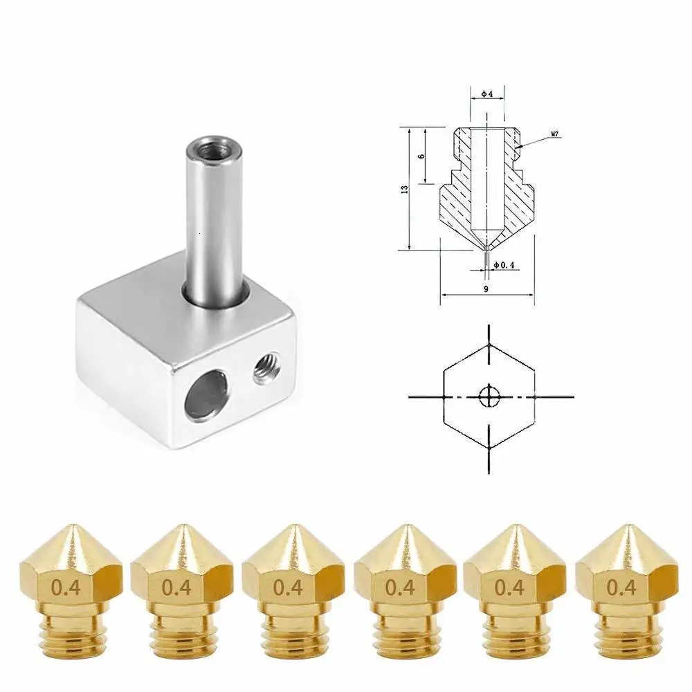 MK10 M7 сопло для 3d принтера, 20 шт. латунный экструдер головка Hotend сопла 0,4 мм, подходит 1,75 мм нить Wanhao Dupicator
