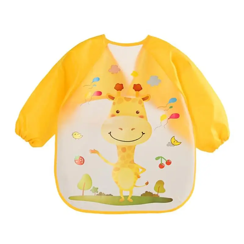 Giraffe Мультфильм водонепроницаемый унисекс ребенка кормления с длинным рукавом Искусство Фартук нагрудники с животными - Цвет: Giraffe