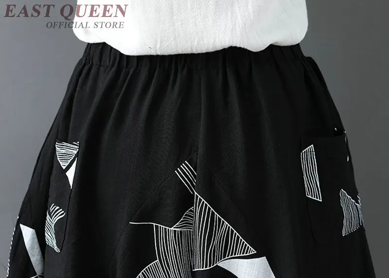 Online Chinese Store Harem Pants Loose Casual Female Bottoms Print Hip Hop Elastic Waist Cotton Linen Trousers Women TA1772