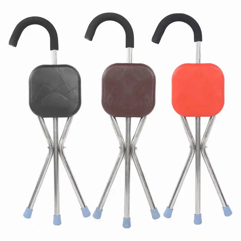 3 Colors Folding Cane Stool Portable Walking Stick Chair Multi-F