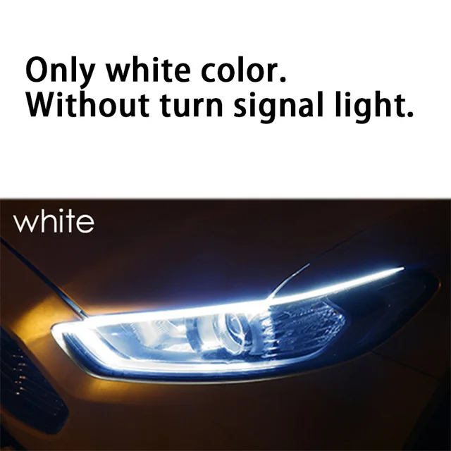 single White 2 шт. ультратонкие автомобильные DRL 30 45 60 см светодиодный дневные ходовые огни Светодиодный белый указатель поворота желтая направляющая лента для сборки фар - Цвет: single White