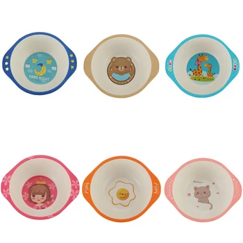 

Kids Baby Natural Bamboo Fiber Bowls 2019 Cartoon Animal Dishes Baby Feeding Tableware Children Infant Toddler Portable Plates