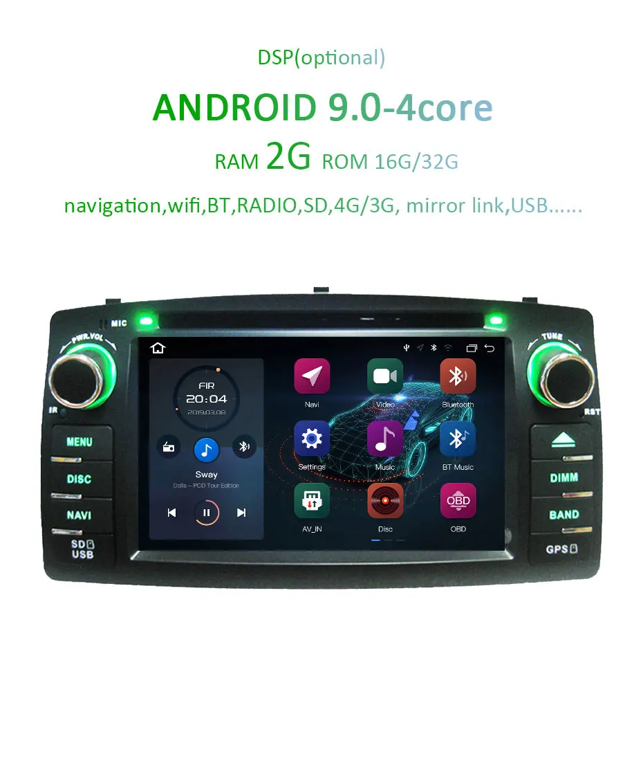 Flash Deal DSP Android 9.0 4G RAM 64G ROM 2 Din Car GPS For Toyota Corolla E120 BYD F3 multimedia player radio stereo auto touch screen 3