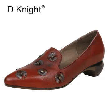 

Spring Summer 2020 Pointed Toe Pumps Women Shoes Retro Rivets Genuine Leather Female Shoes Pumps Hand-Painted Lady Single Shoes