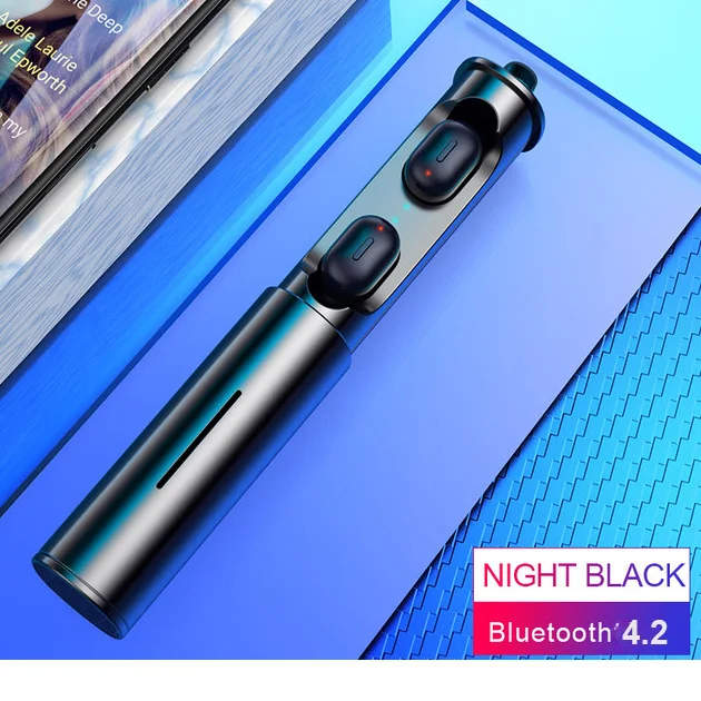 Black TEBAURRY T-1 Bluetooth наушники TWS True беспроводные наушники 3D стерео бас Bluetooth гарнитура автоматическая загрузка с зарядным устройством - Цвет: Black
