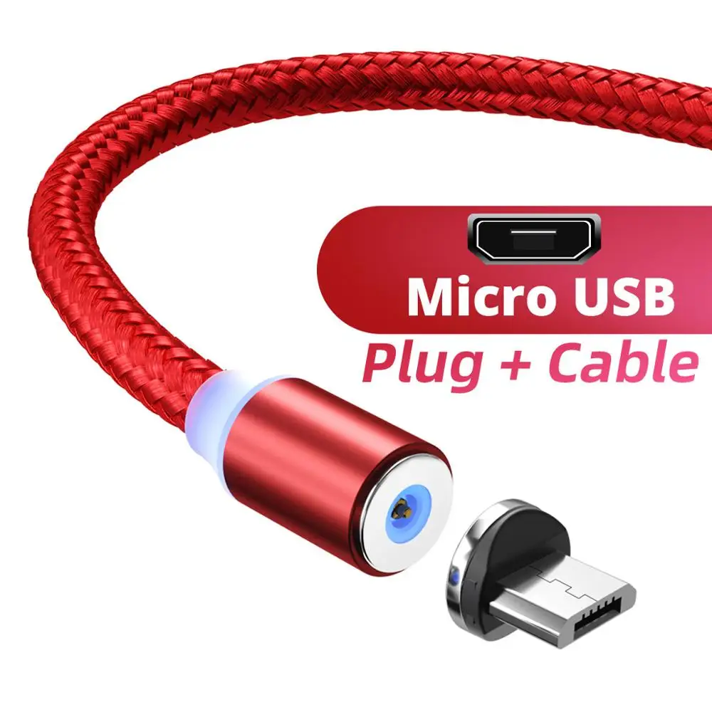 FONKEN Micro USB Магнитный кабель type C USB кабель Быстрая зарядка Магнитный телефонный шнур для IPhone 1 м 2 м светодиодный мобильный Быстрый зарядный провод - Цвет: Red Micro Cable