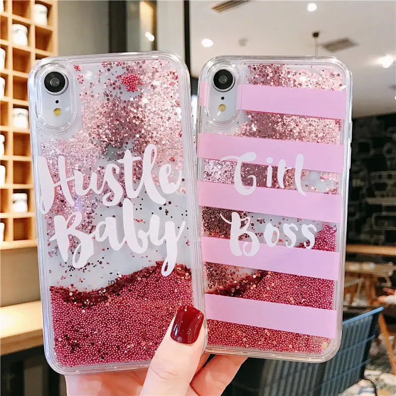 10pcs/lot Girl boss/hustle baby Pink Sands For iPhoneXR 8Plus 6s 7plus XSMAX Xs Phone Case Quicksands Cover Shell Protection |