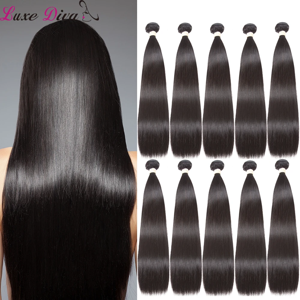 

Luxediva Straight Human Hair Bundles 5pcs 10 Pcs Wholesale Brazilian Hair Weaving Natural in Bulk Sale 8-30Inch Extensions Deals