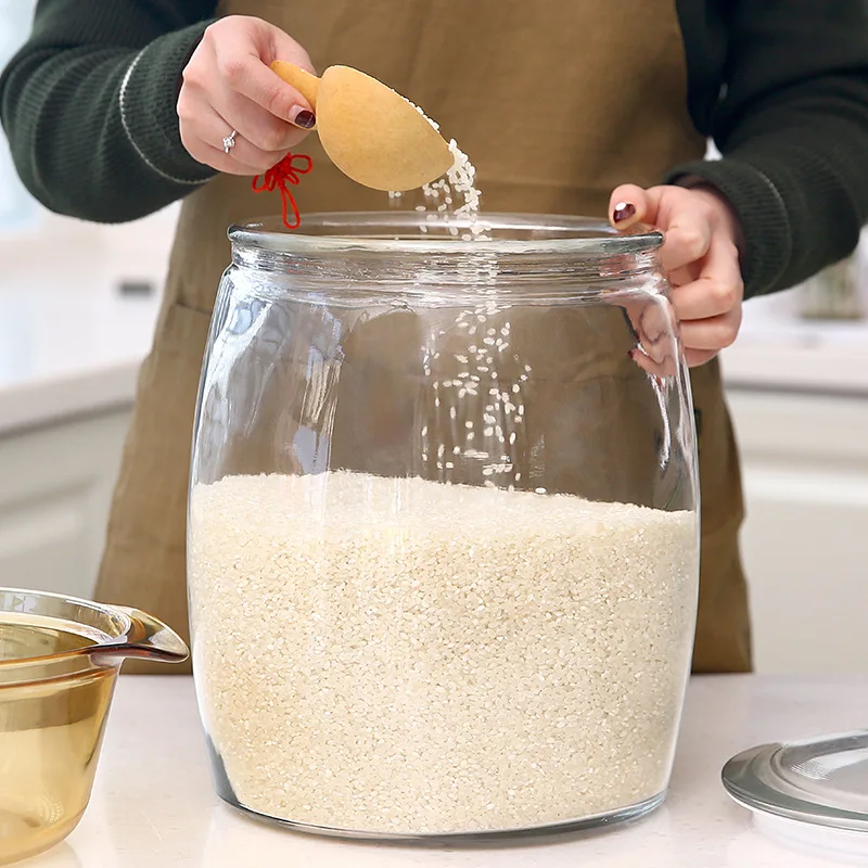 

Rice Jar Rice Bucket with Lid Rice Storage Box Household Glass Sealed Can 10 Kitchen Food Storage Jar Sub-Proof Moisture-Proof P