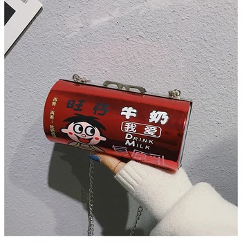 

Hip-Hop barrel-shaped women's bag interest funny shoulder bag milk cans crossbody bag chain hasp bags for women phone coin bags