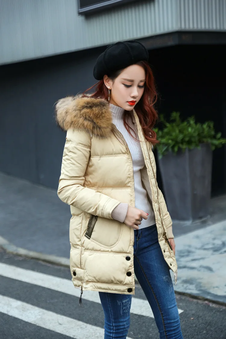 Down Jacket Women's Mid-length Winter Hot Selling Korean-style Thick Warm Mink Fur Collar down Jacket a Generation of Fat