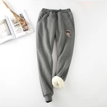 

2019 New autumn winter Thick Velvet Loose Pants Women Warm Stretch Sweatpants Plus Size Cartoon embroidered Trousers cc1181