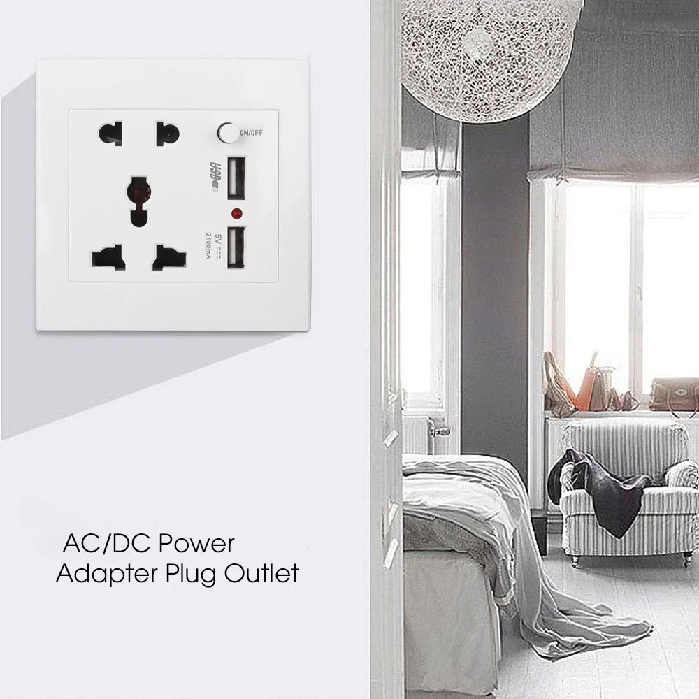 Electrical Socket Power Socket AC 110-250V Universal Wall Socket Panel With 2 USB Port Plug Charger Switch EU US UK AU USB Wall Socket