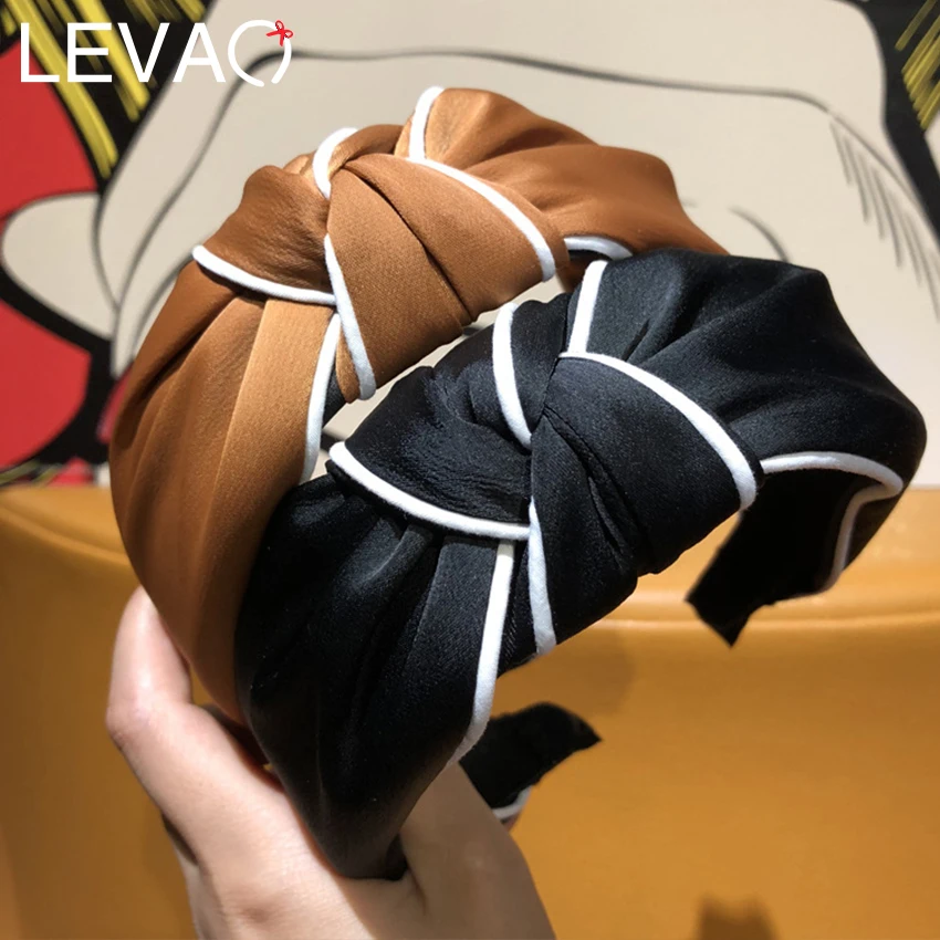 Обруч для волос Levao с широкими ободками Женский однотонный атласный аксессуар на
