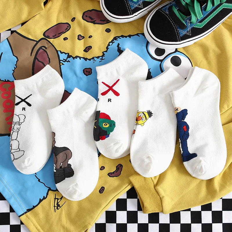 Носки с символикой аниме Улица Сезам женские забавные хлопковые носки-башмачки милые Kawaii Веселые Мультяшные удобные уличные модные повседневные Skarpetki
