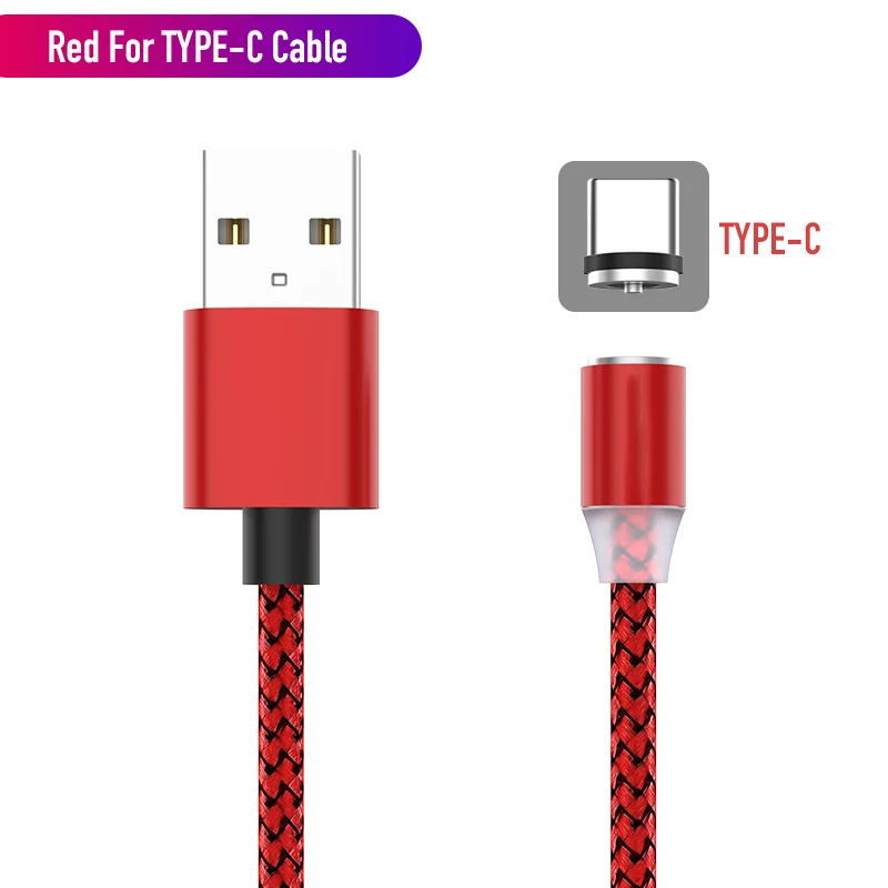 Светодиодный магнитный usb-кабель для быстрой зарядки iPhone samsung, кабель Micro USB type C, магнитный телефонный кабель для Xiaomi huawei - Цвет: Red For Type-C