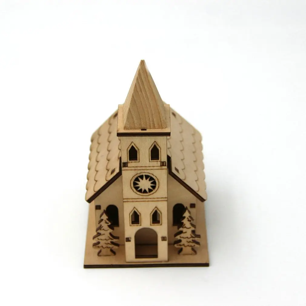 

3D Wooden Puzzle Jigsaw Puzzle Assembly Model House Steeple/Chimney/Wall Clock Small House Architectural Model Kid DIY Xmas Toy