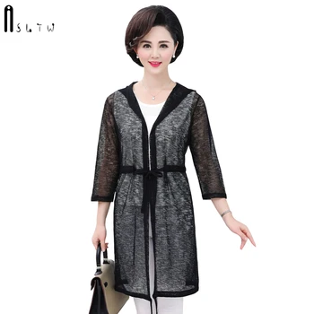 

ASLTW Sunscreen Cardigan Summer Thin Sweater Women With Hooded See-through Women Sweaters Knitted Long Cardigan Female