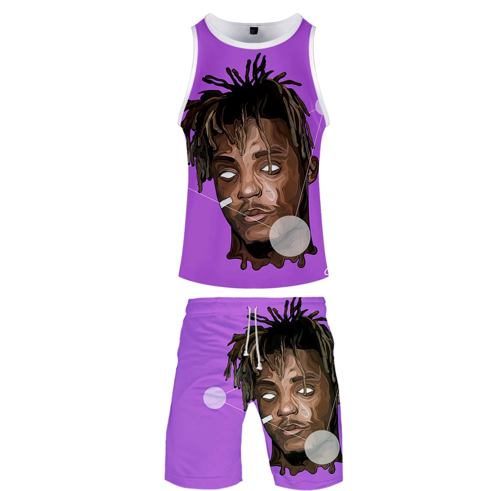 Летний мужской повседневный пляжный жилет без рукавов Juice Wrld, шорты, спортивный костюм+ штаны, Быстросохнущий Спортивный костюм, мужские спортивные костюмы
