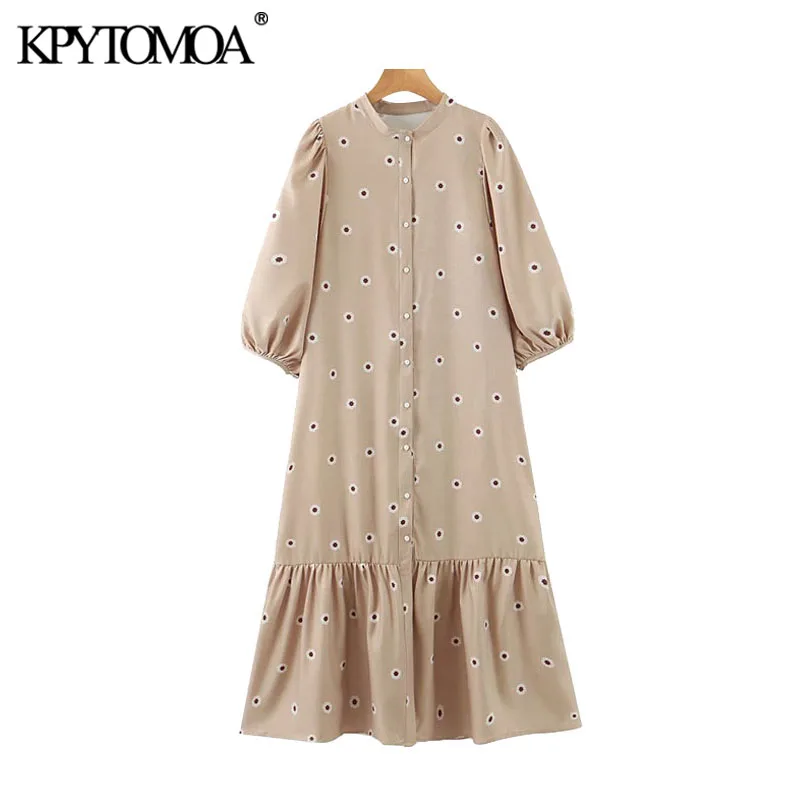 KPYTOMOA Women 2020 Chic Fashion Polka Dot Ruffled Midi Dress Vintage Half Sleeve Button-up Female Dresses Vestidos Mujer KPYTOMOA Women 2020 Chic Fashion Polka Dot Ruffled Midi Dress Vintage Half Sleeve Button-up Female Dresses Vestidos Mujer