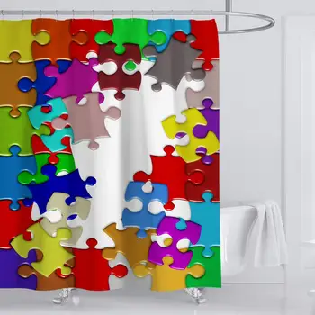 

Creative Jigsaw Puzzle Shower Curtain Color Kids Puzzle Shower Curtain Waterproof Opaque Odorless Shower Curtain.