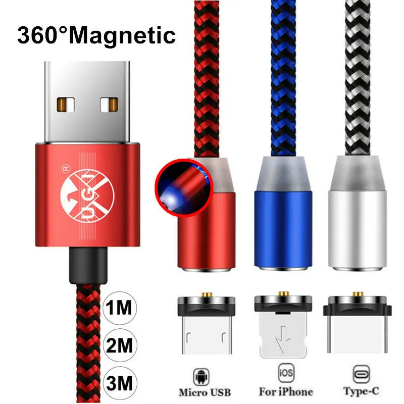 1 ~ 3 м Круглый Магнитный Micro usb type C iOS 2.4A адаптер быстрое зарядное устройство кабель