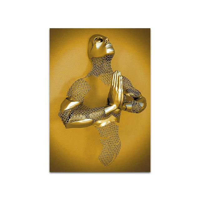 Kissing Metal Figure statue Canvas Painting Pop Abstract Wall Art Modern Posters and Prints For Living room Internal Home Decor Light Grey