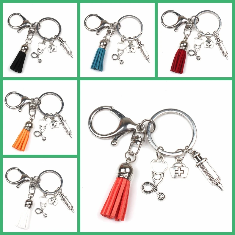 

New Fashion Nurse Medical Box Medical Key Chain Needle Syringe Stethoscope 13color Tassel Cute Keychain Jewelry Gift Souvenir