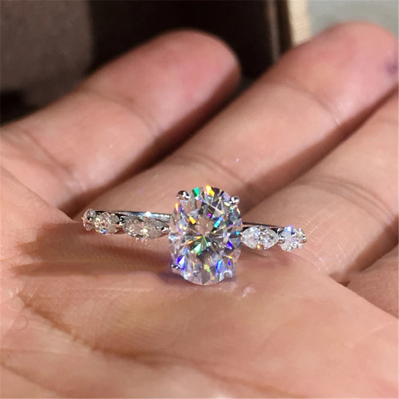 Natural Oval Moissanite Gemstone 14K White Gold Jewelry Engagement Ring Women Channel Setting Anillos De Bizuteria Ring moissanite ring gemstone ring wedding rings gold rings golden ring